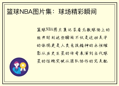 篮球NBA图片集：球场精彩瞬间